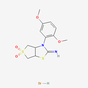 molecular formula C13H17BrN2O4S2 B2916693 3-(2,5-Dimethoxyphenyl)-2-iminohexahydrothieno[3,4-d]thiazole 5,5-dioxide hydrobromide CAS No. 1216799-66-4