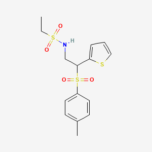 molecular formula C15H19NO4S3 B2916695 N-(2-(thiophen-2-yl)-2-tosylethyl)ethanesulfonamide CAS No. 896343-37-6