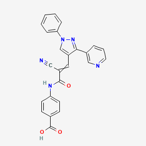 molecular formula C25H17N5O3 B2916696 4-{2-cyano-3-[1-phenyl-3-(pyridin-3-yl)-1H-pyrazol-4-yl]prop-2-enamido}benzoic acid CAS No. 1007186-68-6