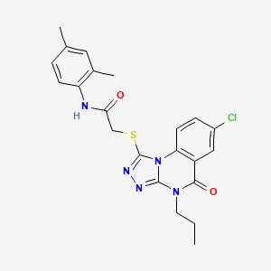 molecular formula C22H22ClN5O2S B2916699 2-((7-chloro-5-oxo-4-propyl-4,5-dihydro-[1,2,4]triazolo[4,3-a]quinazolin-1-yl)thio)-N-(2,4-dimethylphenyl)acetamide CAS No. 1111054-89-7