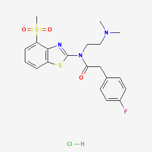 molecular formula C20H23ClFN3O3S2 B2916703 N-(2-(二甲氨基)乙基)-2-(4-氟苯基)-N-(4-(甲磺酰基)苯并[d]噻唑-2-基)乙酰胺盐酸盐 CAS No. 1215604-20-8