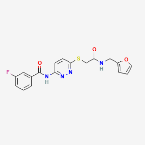 molecular formula C18H15FN4O3S B2916706 3-fluoro-N-(6-((2-((furan-2-ylmethyl)amino)-2-oxoethyl)thio)pyridazin-3-yl)benzamide CAS No. 1021120-13-7