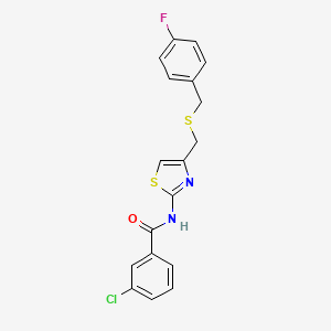 molecular formula C18H14ClFN2OS2 B2916710 3-氯-N-(4-(((4-氟苄基)硫代)甲基)噻唑-2-基)苯甲酰胺 CAS No. 955856-37-8