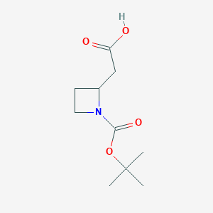 molecular formula C10H17NO4 B2916713 2-{1-[(叔丁氧基)羰基]氮杂环丁-2-基}乙酸 CAS No. 1781968-79-3