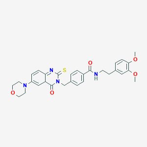molecular formula C30H32N4O5S B2916716 N-[2-(3,4-二甲氧基苯基)乙基]-4-{[6-(吗啉-4-基)-4-氧代-2-硫代亚甲基-1,2,3,4-四氢喹唑啉-3-基]甲基}苯甲酰胺 CAS No. 689770-57-8