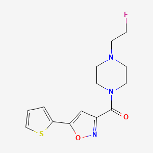 molecular formula C14H16FN3O2S B2916720 (4-(2-Fluoroethyl)piperazin-1-yl)(5-(thiophen-2-yl)isoxazol-3-yl)methanone CAS No. 2034517-47-8