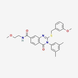 molecular formula C28H29N3O4S B2916721 3-(3,5-dimethylphenyl)-2-((3-methoxybenzyl)thio)-N-(2-methoxyethyl)-4-oxo-3,4-dihydroquinazoline-7-carboxamide CAS No. 1115507-28-2