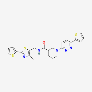 molecular formula C23H23N5OS3 B2916729 N-((4-methyl-2-(thiophen-2-yl)thiazol-5-yl)methyl)-1-(6-(thiophen-2-yl)pyridazin-3-yl)piperidine-3-carboxamide CAS No. 1705705-83-4