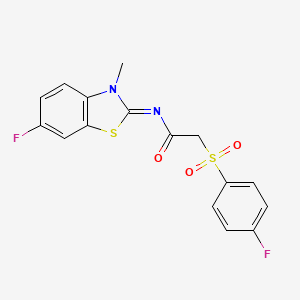 molecular formula C16H12F2N2O3S2 B2916732 (E)-N-(6-fluoro-3-methylbenzo[d]thiazol-2(3H)-ylidene)-2-((4-fluorophenyl)sulfonyl)acetamide CAS No. 895476-29-6