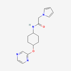 molecular formula C16H20N4O2 B2916744 N-((1r,4r)-4-(吡嗪-2-氧基)环己基)-2-(1H-吡咯-1-基)乙酰胺 CAS No. 2034396-48-8