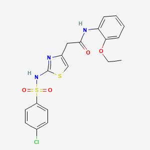 molecular formula C19H18ClN3O4S2 B2916749 2-(2-(4-chlorophenylsulfonamido)thiazol-4-yl)-N-(2-ethoxyphenyl)acetamide CAS No. 922046-43-3