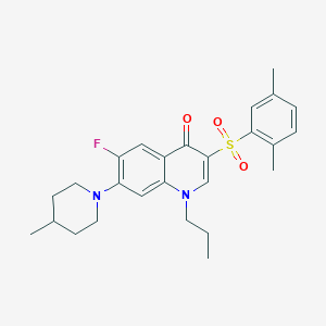 molecular formula C26H31FN2O3S B2916751 3-((2,5-dimethylphenyl)sulfonyl)-6-fluoro-7-(4-methylpiperidin-1-yl)-1-propylquinolin-4(1H)-one CAS No. 892781-35-0