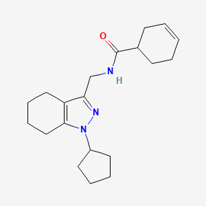 molecular formula C20H29N3O B2916760 N-((1-cyclopentyl-4,5,6,7-tetrahydro-1H-indazol-3-yl)methyl)cyclohex-3-enecarboxamide CAS No. 1448063-16-8