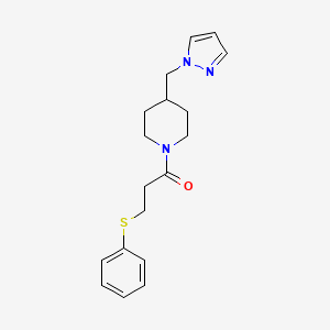 molecular formula C18H23N3OS B2916763 1-(4-((1H-pyrazol-1-yl)methyl)piperidin-1-yl)-3-(phenylthio)propan-1-one CAS No. 1286704-24-2