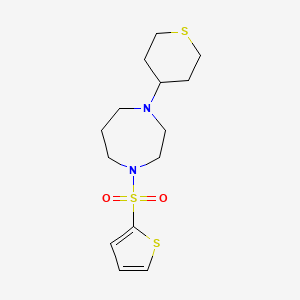 molecular formula C14H22N2O2S3 B2916768 1-(Thian-4-yl)-4-thiophen-2-ylsulfonyl-1,4-diazepane CAS No. 2379997-21-2
