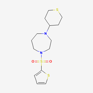 molecular formula C14H22N2O2S3 B2916768 1-(Thian-4-yl)-4-(thiophene-2-sulfonyl)-1,4-diazepane CAS No. 2379997-21-2