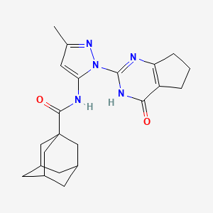 N-[5-Methyl-2-(4-oxo-3,5,6,7-tetrahydrocyclopenta[d]pyrimidin-2-yl)pyrazol-3-yl]adamantane-1-carboxamide