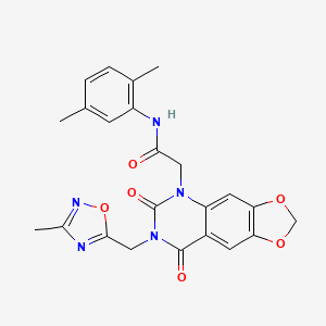 molecular formula C23H21N5O6 B2916791 N-(2,5-dimethylphenyl)-2-(7-((3-methyl-1,2,4-oxadiazol-5-yl)methyl)-6,8-dioxo-7,8-dihydro-[1,3]dioxolo[4,5-g]quinazolin-5(6H)-yl)acetamide CAS No. 959533-46-1