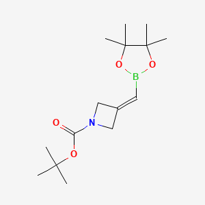 molecular formula C15H26BNO4 B2916792 tert-Butyl 3-[(tetramethyl-1,3,2-dioxaborolan-2-yl)methylidene]azetidine-1-carboxylate CAS No. 2246802-17-3