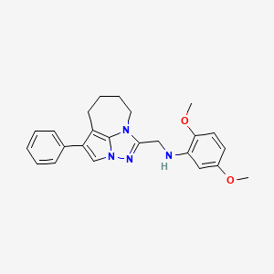molecular formula C24H26N4O2 B2916796 2,5-dimethoxy-N-((1-phenyl-5,6,7,8-tetrahydro-2a,3,4a-triazacyclopenta[cd]azulen-4-yl)methyl)aniline CAS No. 877814-11-4
