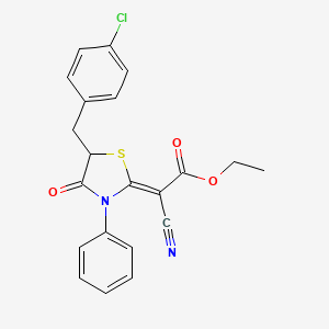 molecular formula C21H17ClN2O3S B2916799 (Z)-乙基2-(5-(4-氯苄基)-4-氧代-3-苯基噻唑烷-2-亚甲基)-2-氰基乙酸酯 CAS No. 487034-24-2