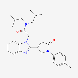 molecular formula C28H36N4O2 B2916809 2-{2-[1-(4-methylphenyl)-5-oxopyrrolidin-3-yl]benzimidazolyl}-N,N-bis(2-methyl propyl)acetamide CAS No. 942884-91-5
