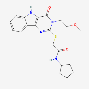 molecular formula C20H24N4O3S B2916819 N-cyclopentyl-2-[[3-(2-methoxyethyl)-4-oxo-5H-pyrimido[5,4-b]indol-2-yl]sulfanyl]acetamide CAS No. 888439-06-3