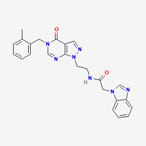 molecular formula C24H23N7O2 B2916825 2-(1H-benzo[d]imidazol-1-yl)-N-(2-(5-(2-methylbenzyl)-4-oxo-4,5-dihydro-1H-pyrazolo[3,4-d]pyrimidin-1-yl)ethyl)acetamide CAS No. 1172721-41-3