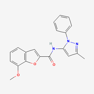 molecular formula C20H17N3O3 B2916827 7-methoxy-N-(3-methyl-1-phenyl-1H-pyrazol-5-yl)benzofuran-2-carboxamide CAS No. 1203207-55-9