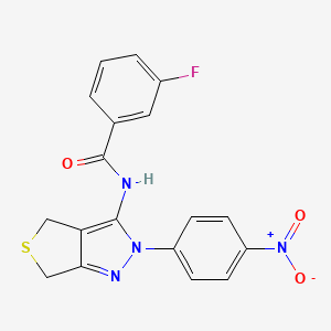 molecular formula C18H13FN4O3S B2916832 3-氟-N-[2-(4-硝基苯基)-4,6-二氢噻吩并[3,4-c]吡唑-3-基]苯甲酰胺 CAS No. 396720-34-6