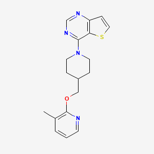 molecular formula C18H20N4OS B2916837 3-Methyl-2-[(1-{thieno[3,2-d]pyrimidin-4-yl}piperidin-4-yl)methoxy]pyridine CAS No. 2198365-69-2