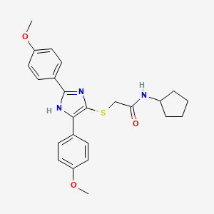 molecular formula C24H27N3O3S B2916844 2-{[2,5-双(4-甲氧基苯基)-1H-咪唑-4-基]硫代}-N-环戊基乙酰胺 CAS No. 901258-28-4