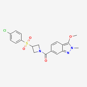 molecular formula C19H18ClN3O4S B2916846 (3-((4-chlorophenyl)sulfonyl)azetidin-1-yl)(3-methoxy-2-methyl-2H-indazol-6-yl)methanone CAS No. 1797699-05-8