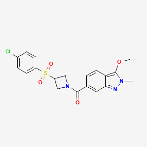 molecular formula C19H18ClN3O4S B2916846 (3-((4-氯苯基)磺酰基)氮杂环丁-1-基)(3-甲氧基-2-甲基-2H-吲唑-6-基)甲苯酮 CAS No. 1797699-05-8