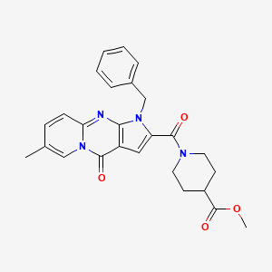 molecular formula C26H26N4O4 B2916856 Methyl 1-(1-benzyl-7-methyl-4-oxo-1,4-dihydropyrido[1,2-a]pyrrolo[2,3-d]pyrimidine-2-carbonyl)piperidine-4-carboxylate CAS No. 900286-28-4