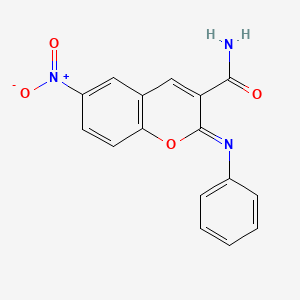 molecular formula C16H11N3O4 B2916862 (Z)-6-nitro-2-(phenylimino)-2H-chromene-3-carboxamide CAS No. 313985-78-3