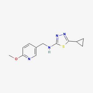molecular formula C12H14N4OS B2916870 5-cyclopropyl-N-((6-methoxypyridin-3-yl)methyl)-1,3,4-thiadiazol-2-amine CAS No. 2309214-40-0