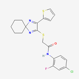 N-(4-chloro-2-fluorophenyl)-2-((3-(thiophen-2-yl)-1,4-diazaspiro[4.5]deca-1,3-dien-2-yl)thio)acetamide