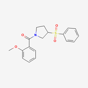 molecular formula C18H19NO4S B2916886 (2-甲氧基苯基)(3-(苯磺酰基)吡咯烷-1-基)甲酮 CAS No. 1788675-70-6