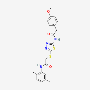 molecular formula C21H22N4O3S2 B2916887 N-(2,5-dimethylphenyl)-2-((5-(2-(4-methoxyphenyl)acetamido)-1,3,4-thiadiazol-2-yl)thio)acetamide CAS No. 392294-91-6