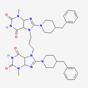 molecular formula C39H46N10O4 B2916889 8-(4-benzylpiperidin-1-yl)-7-{3-[8-(4-benzylpiperidin-1-yl)-3-methyl-2,6-dioxo-2,3,6,7-tetrahydro-1H-purin-7-yl]propyl}-3-methyl-2,3,6,7-tetrahydro-1H-purine-2,6-dione CAS No. 1795485-01-6