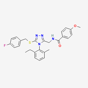 molecular formula C27H27FN4O2S B2916892 N-((4-(2-ethyl-6-methylphenyl)-5-((4-fluorobenzyl)thio)-4H-1,2,4-triazol-3-yl)methyl)-4-methoxybenzamide CAS No. 476452-02-5