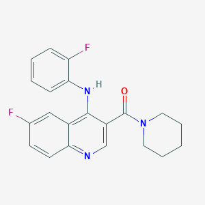 molecular formula C21H19F2N3O B2916900 6-FLUORO-N-(2-FLUOROPHENYL)-3-(PIPERIDINE-1-CARBONYL)QUINOLIN-4-AMINE CAS No. 1189862-13-2