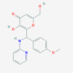 molecular formula C19H18N2O5 B2916902 3-羟基-6-(羟甲基)-2-((4-甲氧基苯基)(吡啶-2-基氨基)甲基)-4H-吡喃-4-酮 CAS No. 690641-33-9