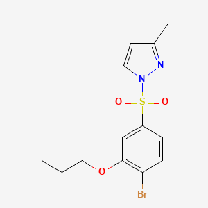 molecular formula C13H15BrN2O3S B2916911 1-(4-Bromo-3-propoxyphenyl)sulfonyl-3-methylpyrazole CAS No. 2361843-90-3