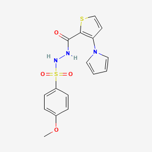 molecular formula C16H15N3O4S2 B2916919 4-methoxy-N'-{[3-(1H-pyrrol-1-yl)-2-thienyl]carbonyl}benzenesulfonohydrazide CAS No. 672925-26-7