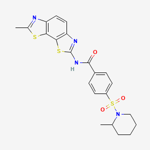 molecular formula C22H22N4O3S3 B2916922 4-(2-甲基哌啶-1-基)磺酰基-N-(7-甲基-[1,3]噻唑并[4,5-g][1,3]苯并噻唑-2-基)苯甲酰胺 CAS No. 442556-82-3
