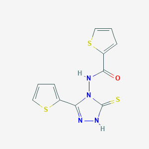 molecular formula C11H8N4OS3 B2916927 N-[3-sulfanyl-5-(2-thienyl)-4H-1,2,4-triazol-4-yl]-2-thiophenecarboxamide CAS No. 923106-17-6