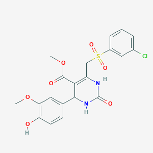 molecular formula C20H19ClN2O7S B2916950 6-(((3-氯苯基)磺酰)甲基)-4-(4-羟基-3-甲氧基苯基)-2-氧代-1,2,3,4-四氢嘧啶-5-羧酸甲酯 CAS No. 900012-50-2