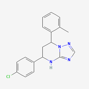 molecular formula C18H17ClN4 B2916955 5-(4-Chlorophenyl)-7-(o-tolyl)-4,5,6,7-tetrahydro-[1,2,4]triazolo[1,5-a]pyrimidine CAS No. 698377-70-7